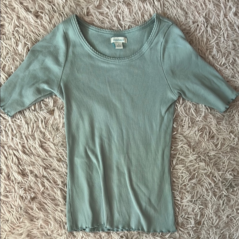 Brandy Melville Green Fitted Ribbed Short Sleeve Tee
